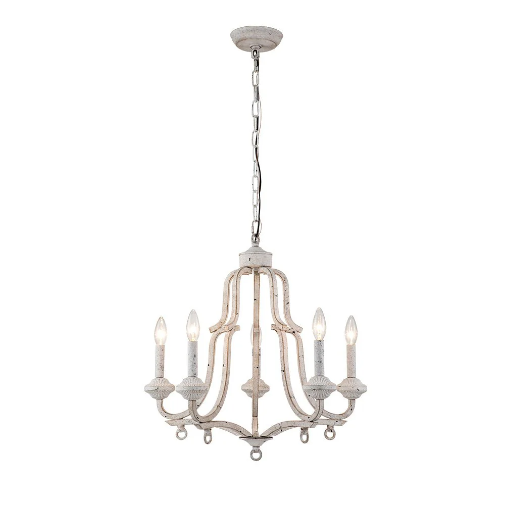 (OpenBox) Distressed White Shabby Chic Candle Style Chandelier - Image 5