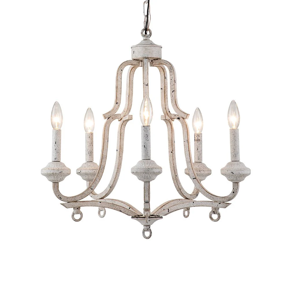 (OpenBox) Distressed White Shabby Chic Candle Style Chandelier - Image 8