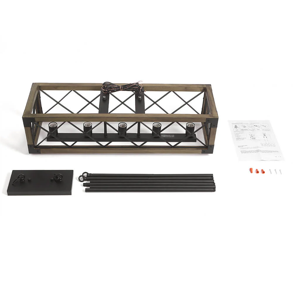 (OpenBox) Farmhouse 5-Light Rectangle Wood Chandelier - Image 11