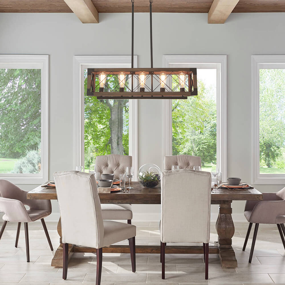 (OpenBox) Farmhouse 5-Light Rectangle Wood Chandelier - Image 2