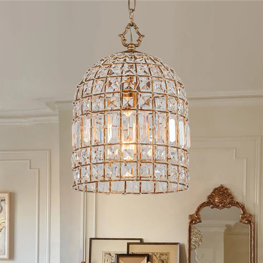(OpenBox) French Antique Brass Crystal Cage Chandelier - Image 4