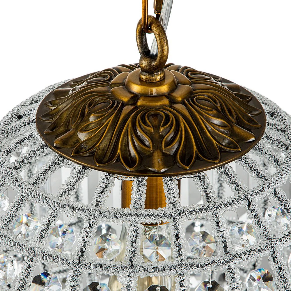 (OpenBox) French Antique Brass Crystal Globe Chandelier - Image 10