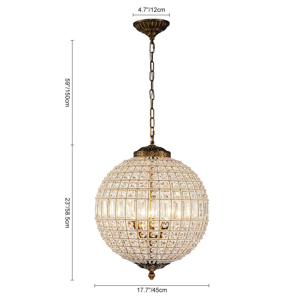 (OpenBox) French Antique Brass Crystal Globe Chandelier - Image 17