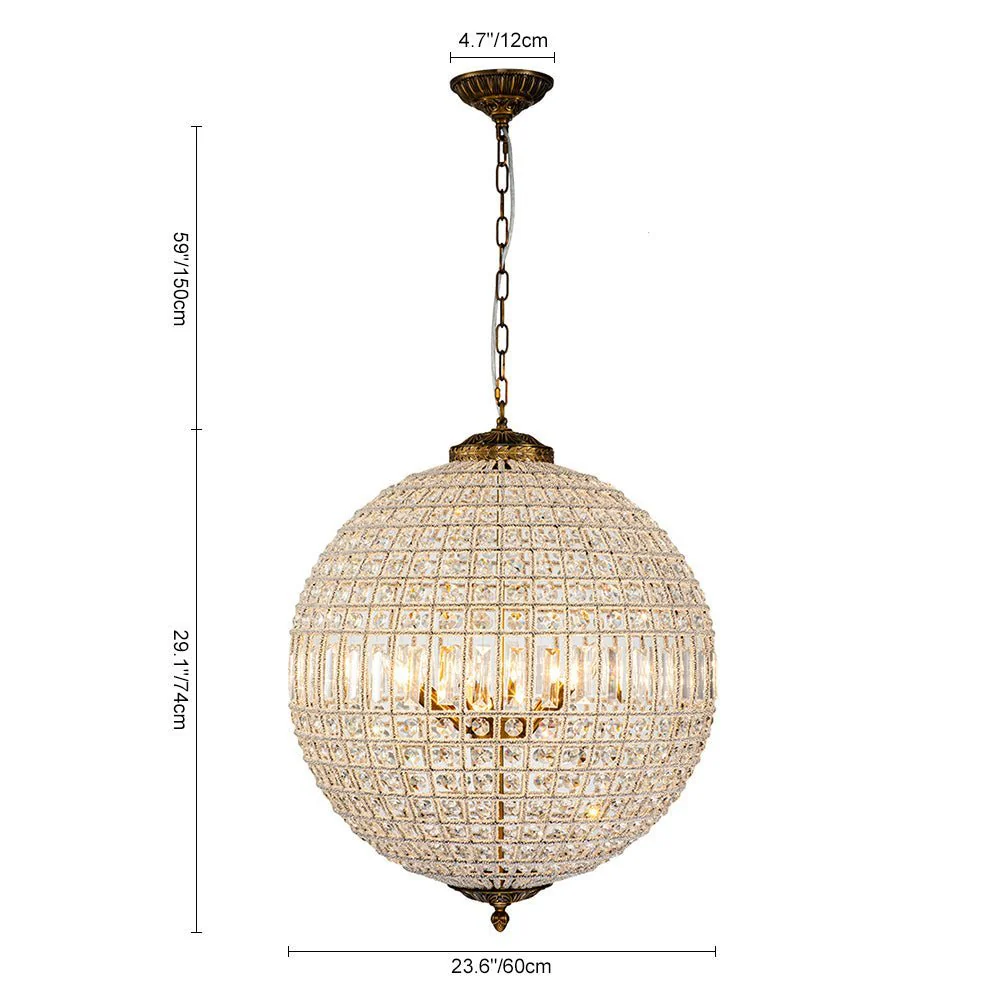 (OpenBox) French Antique Brass Crystal Globe Chandelier - Image 18