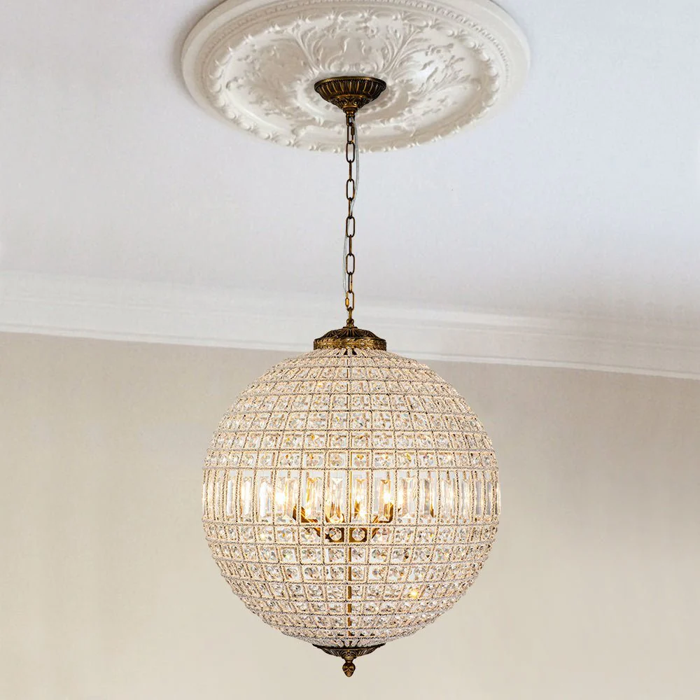 (OpenBox) French Antique Brass Crystal Globe Chandelier - Image 4