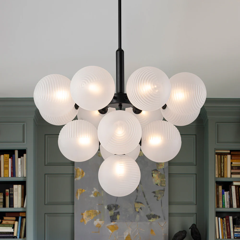 Frosted Ribbed Glass Bubble Chandelier - Image 5