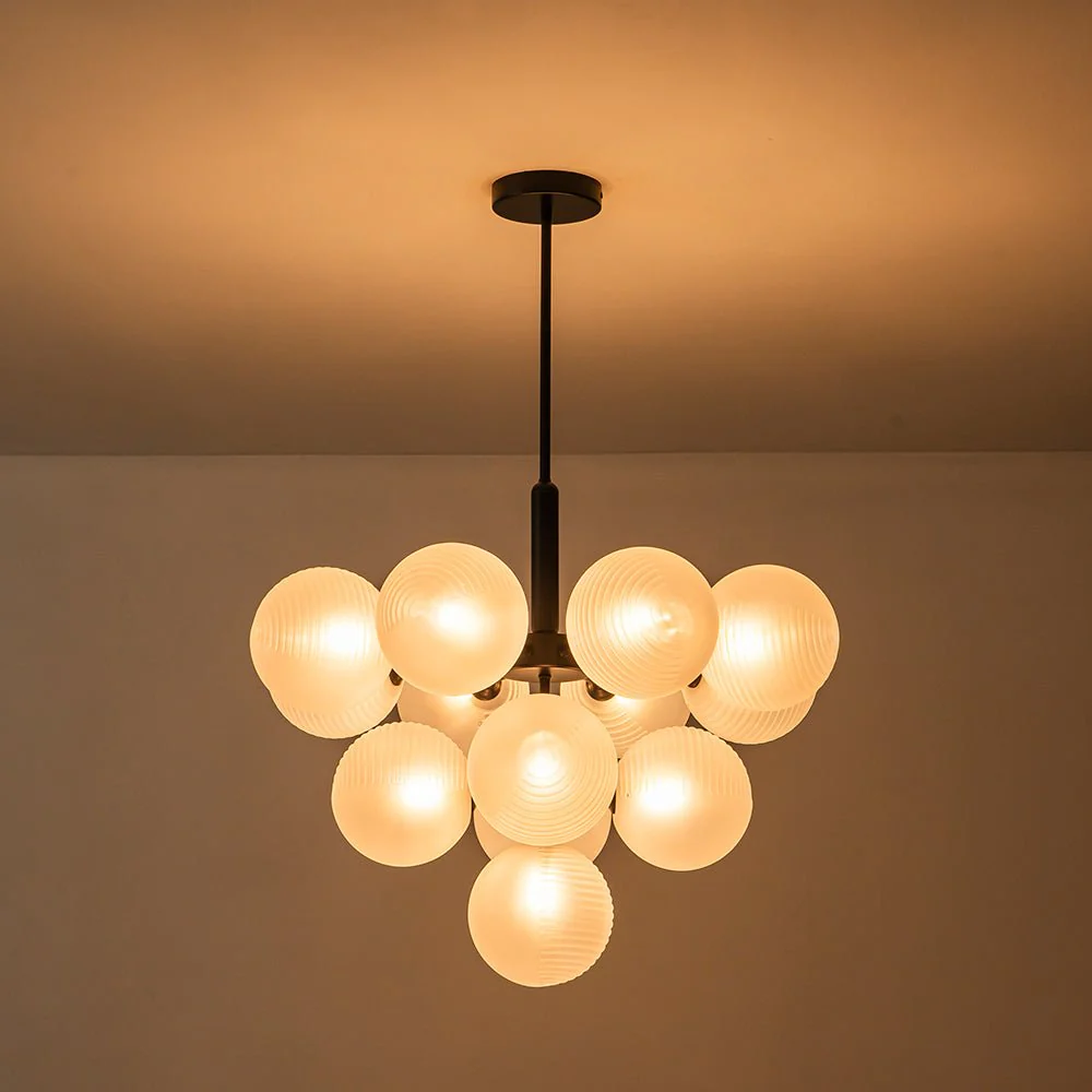 Frosted Ribbed Glass Bubble Chandelier - Image 7