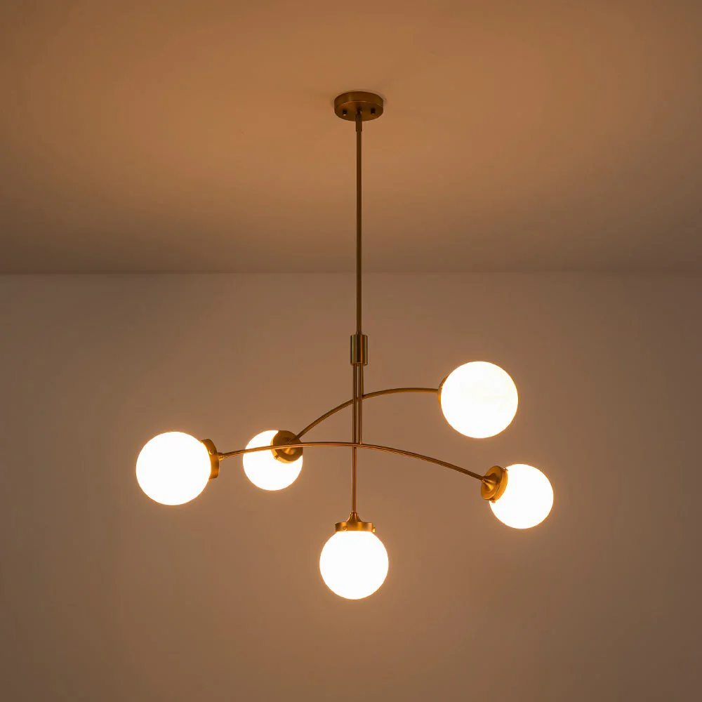 Funky 5-Light Seesaw Arched Arm Glass Globe Semi Flush Chandelier - Image 13