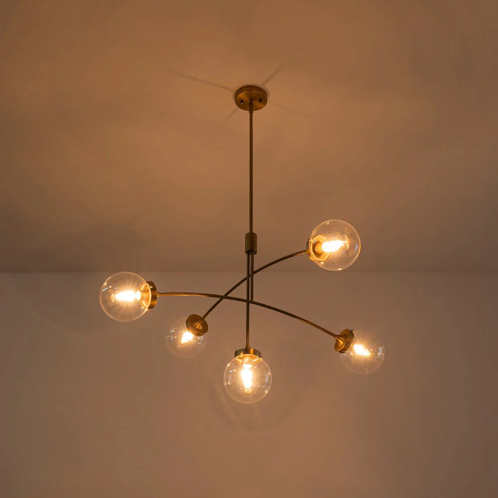 Funky 5-Light Seesaw Arched Arm Glass Globe Semi Flush Chandelier - Image 17
