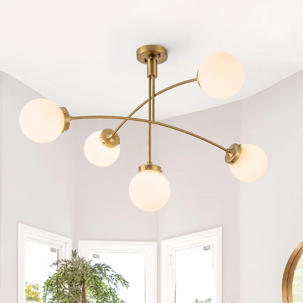 Funky 5-Light Seesaw Arched Arm Glass Globe Semi Flush Chandelier - Image 2