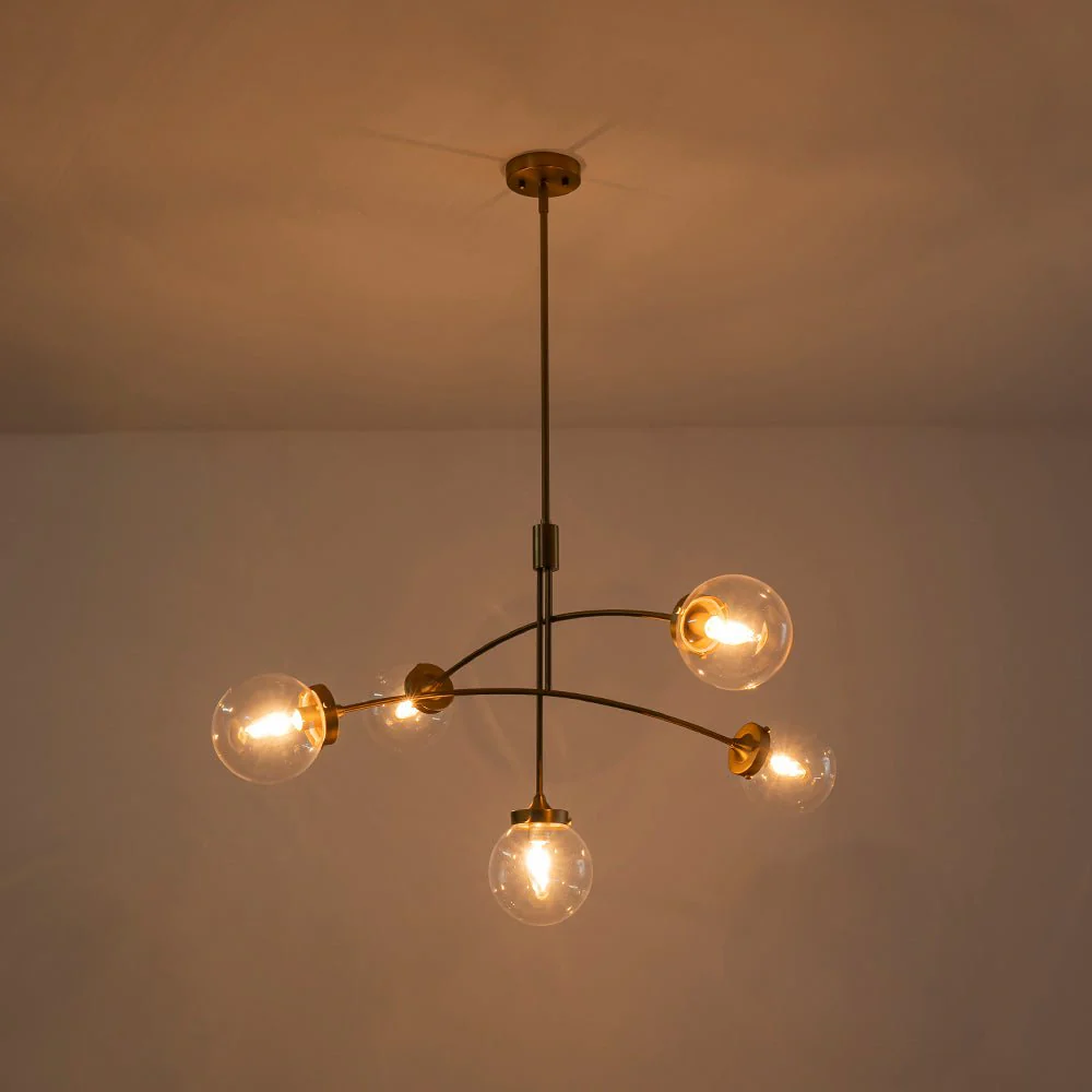 Funky 5-Light Seesaw Arched Arm Glass Globe Semi Flush Chandelier - Image 23