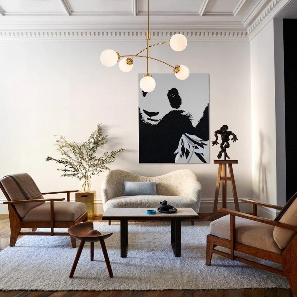 Funky 5-Light Seesaw Arched Arm Glass Globe Semi Flush Chandelier - Image 3