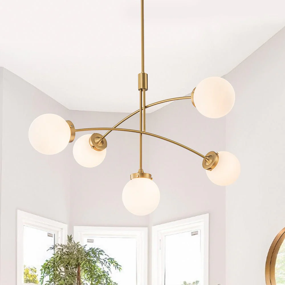 Funky 5-Light Seesaw Arched Arm Glass Globe Semi Flush Chandelier - Image 4