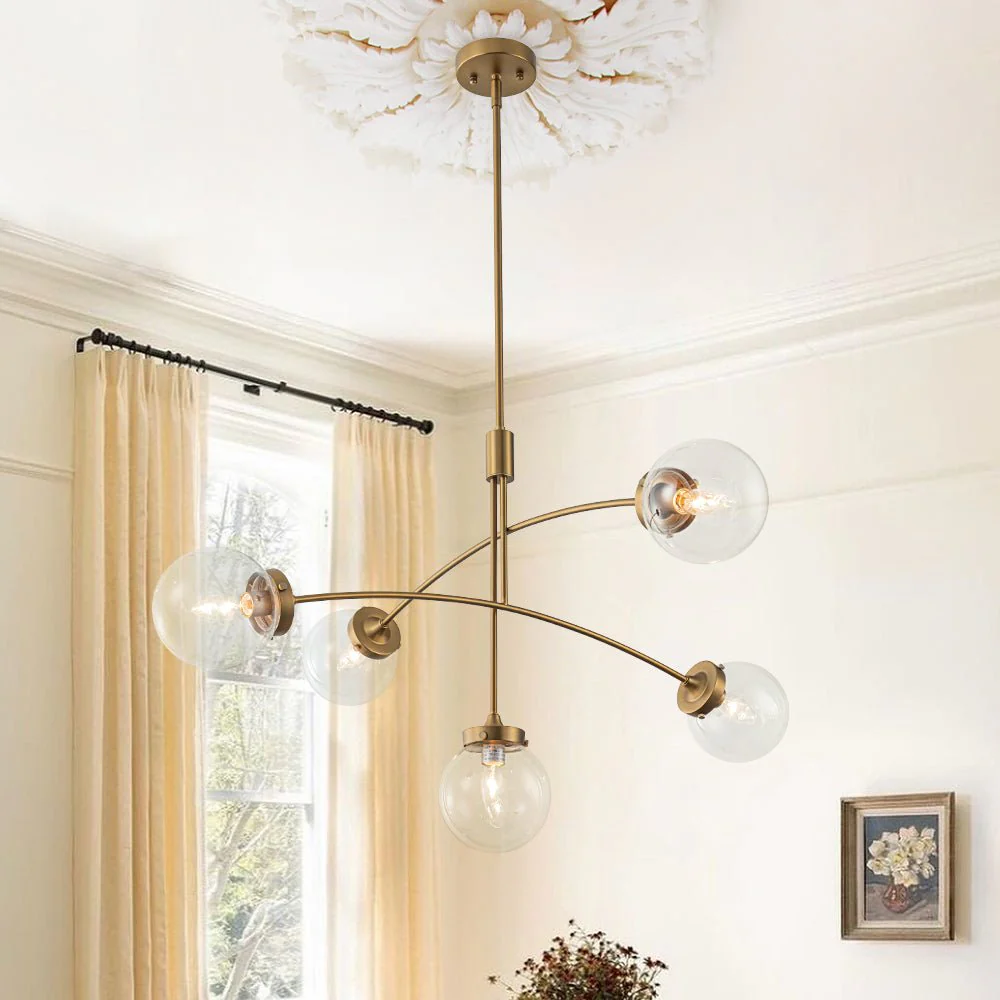 Funky 5-Light Seesaw Arched Arm Glass Globe Semi Flush Chandelier - Image 5