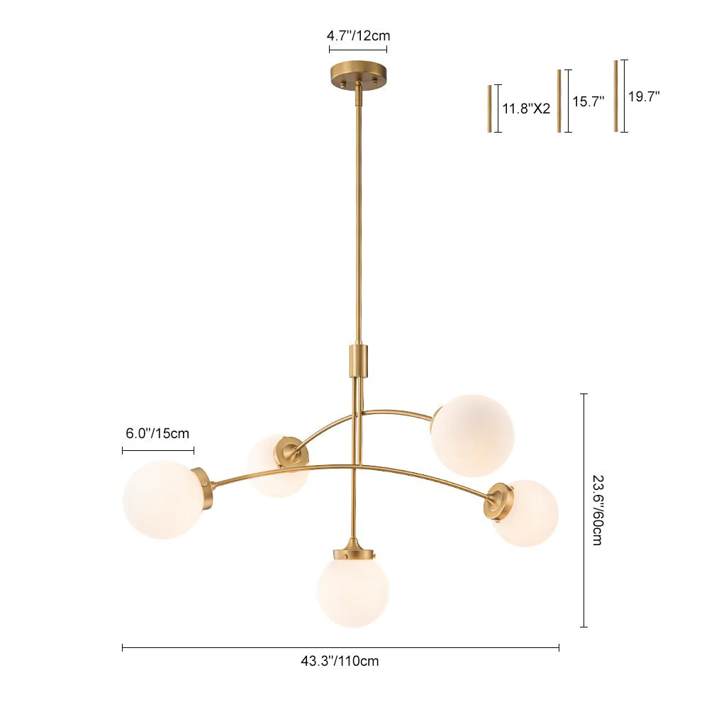 Funky 5-Light Seesaw Arched Arm Glass Globe Semi Flush Chandelier - Image 9