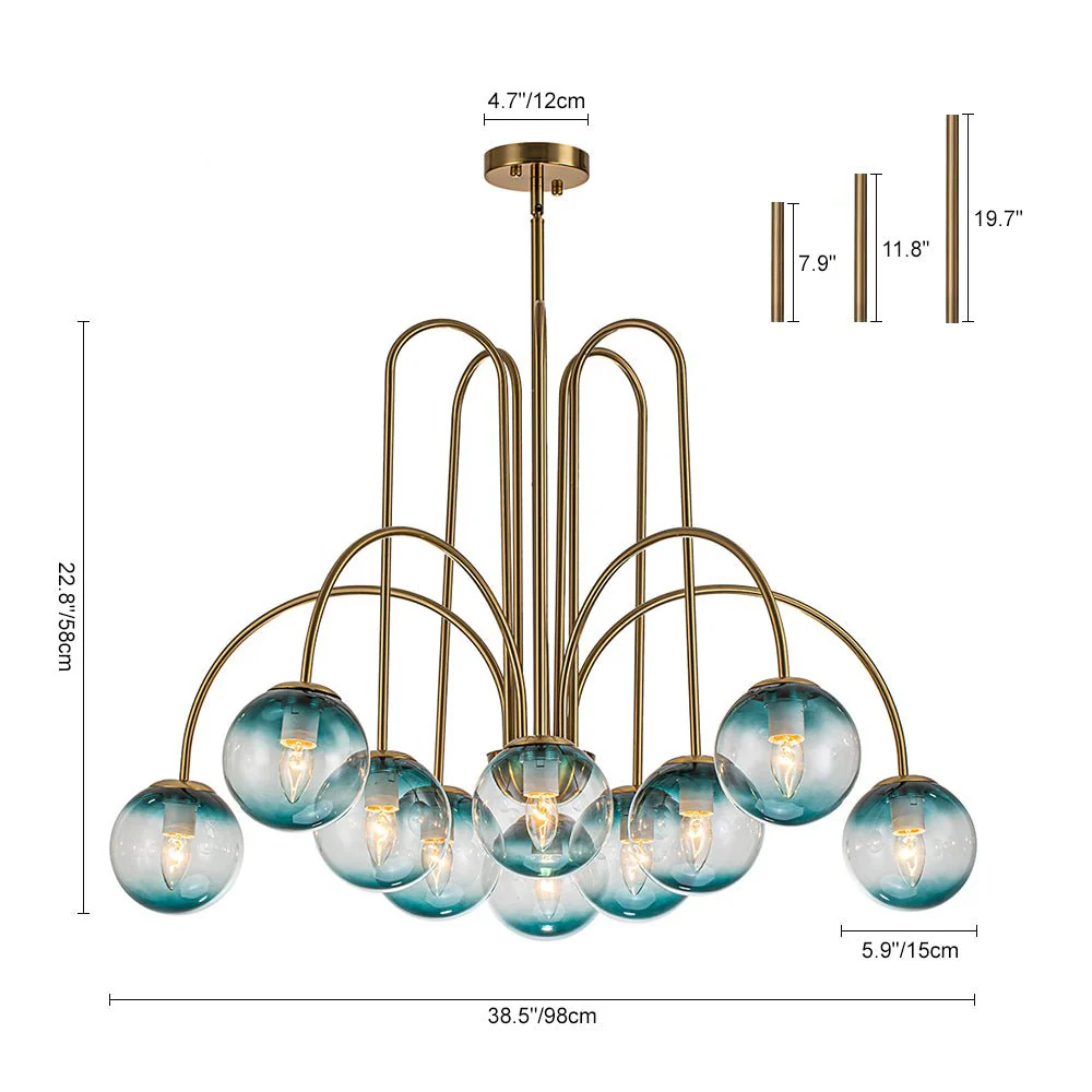 Glam 10-Light Blue Glass Globe Bubble Chandelier - Image 11