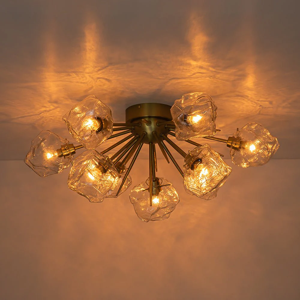 Glam Brass 9-Light Frozen Ice Style Sputnik Ceiling Light - Image 7