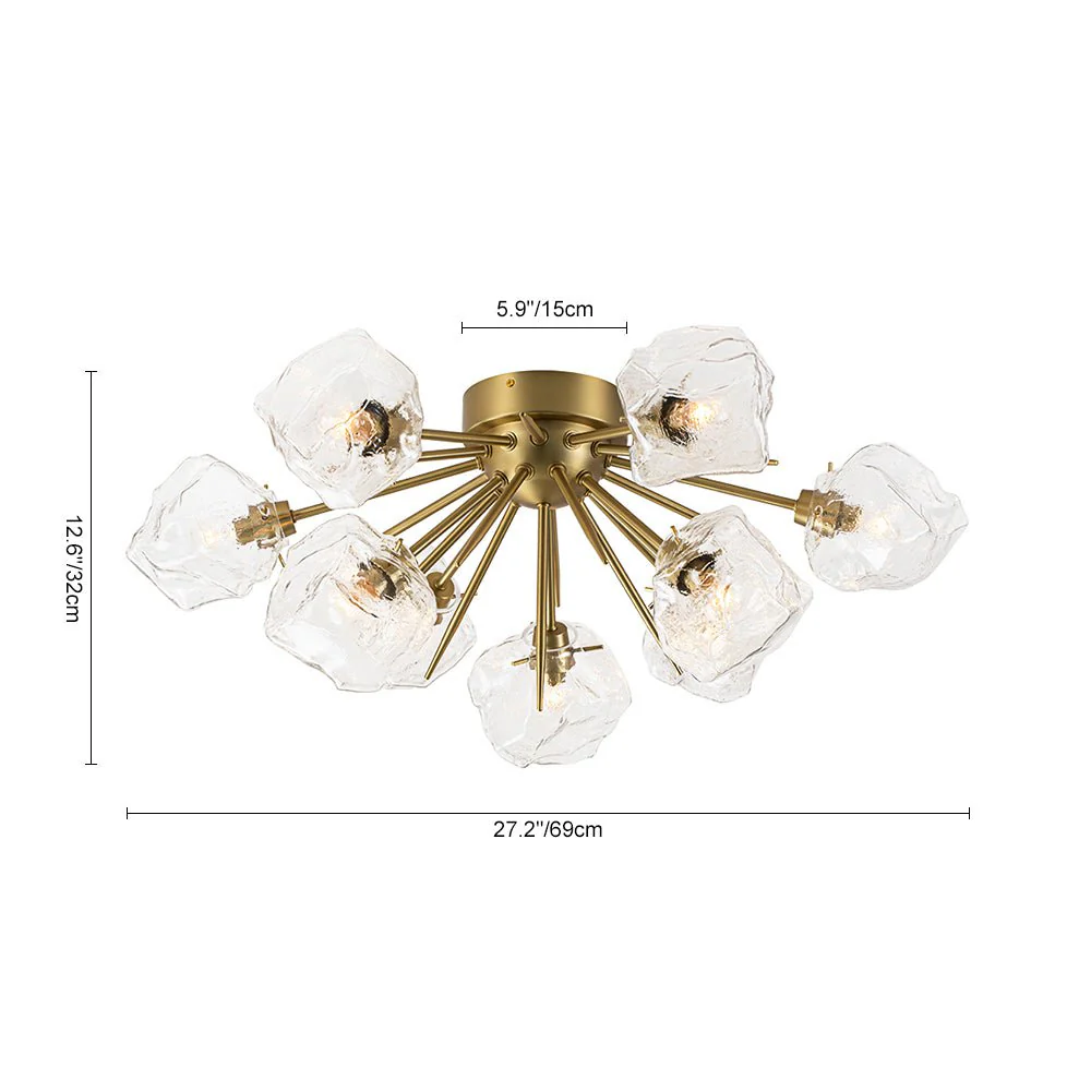Glam Brass 9-Light Frozen Ice Style Sputnik Ceiling Light - Image 8