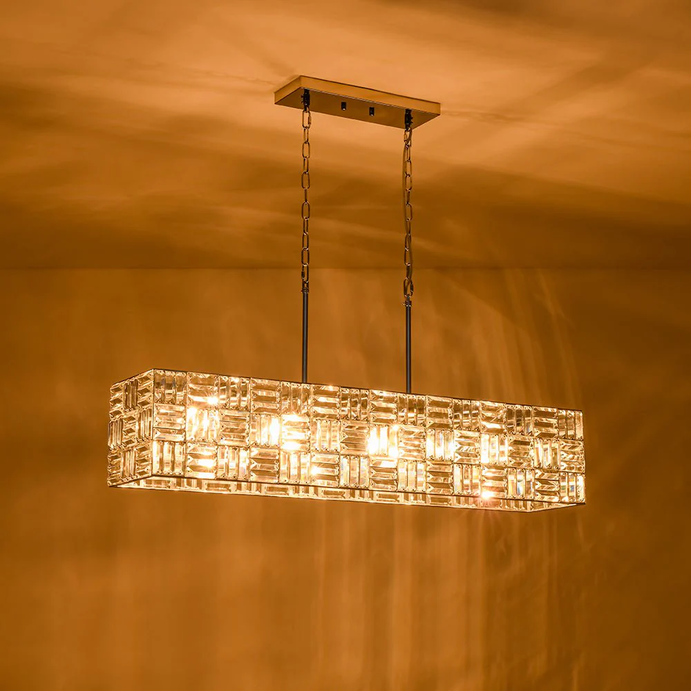 (OpenBox) Glam Chrome Dazzle Crystal Rectangle Cage Island Chandelier - Image 14