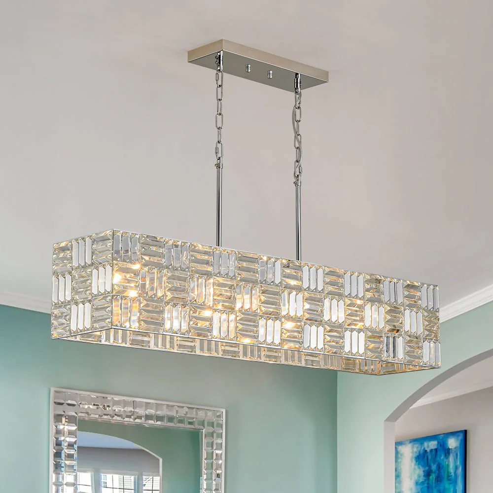 (OpenBox) Glam Chrome Dazzle Crystal Rectangle Cage Island Chandelier - Image 2