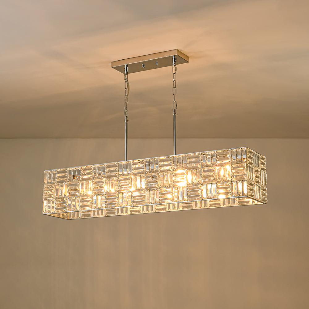 (OpenBox) Glam Chrome Dazzle Crystal Rectangle Cage Island Chandelier - Image 5