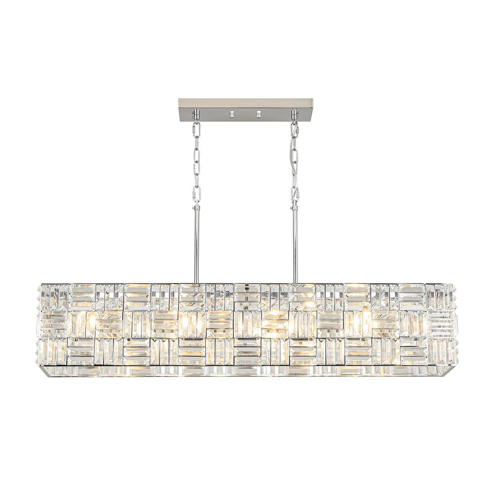 (OpenBox) Glam Chrome Dazzle Crystal Rectangle Cage Island Chandelier - Image 8