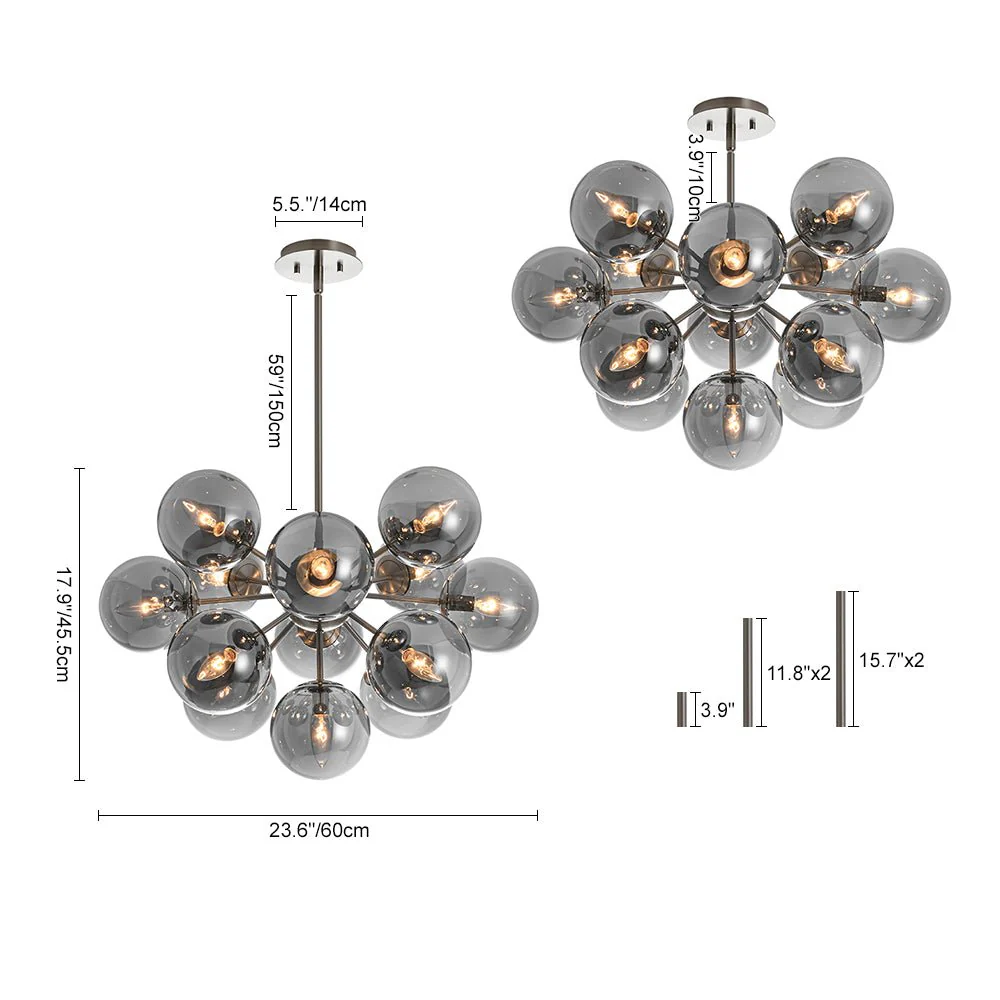 Glam Dark Pearl Sputnik Smoked Glass Bubble Chandelier Light Fixture - Image 14