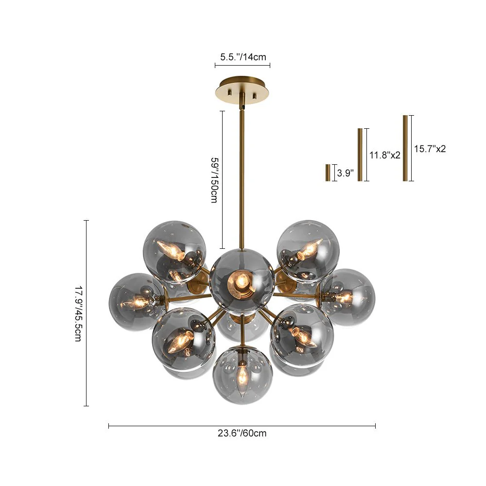 Glam Dark Pearl Sputnik Smoked Glass Bubble Chandelier Light Fixture - Image 18