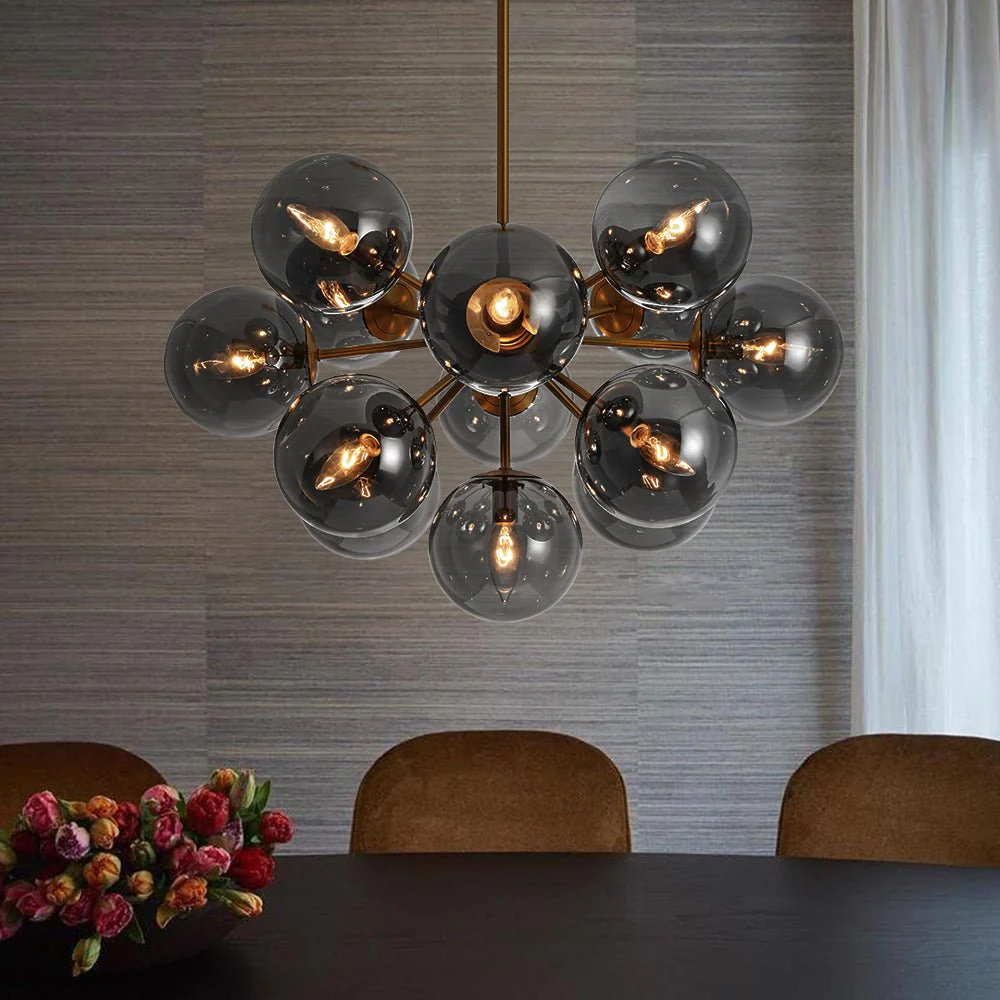 Glam Dark Pearl Sputnik Smoked Glass Bubble Chandelier Light Fixture - Image 2