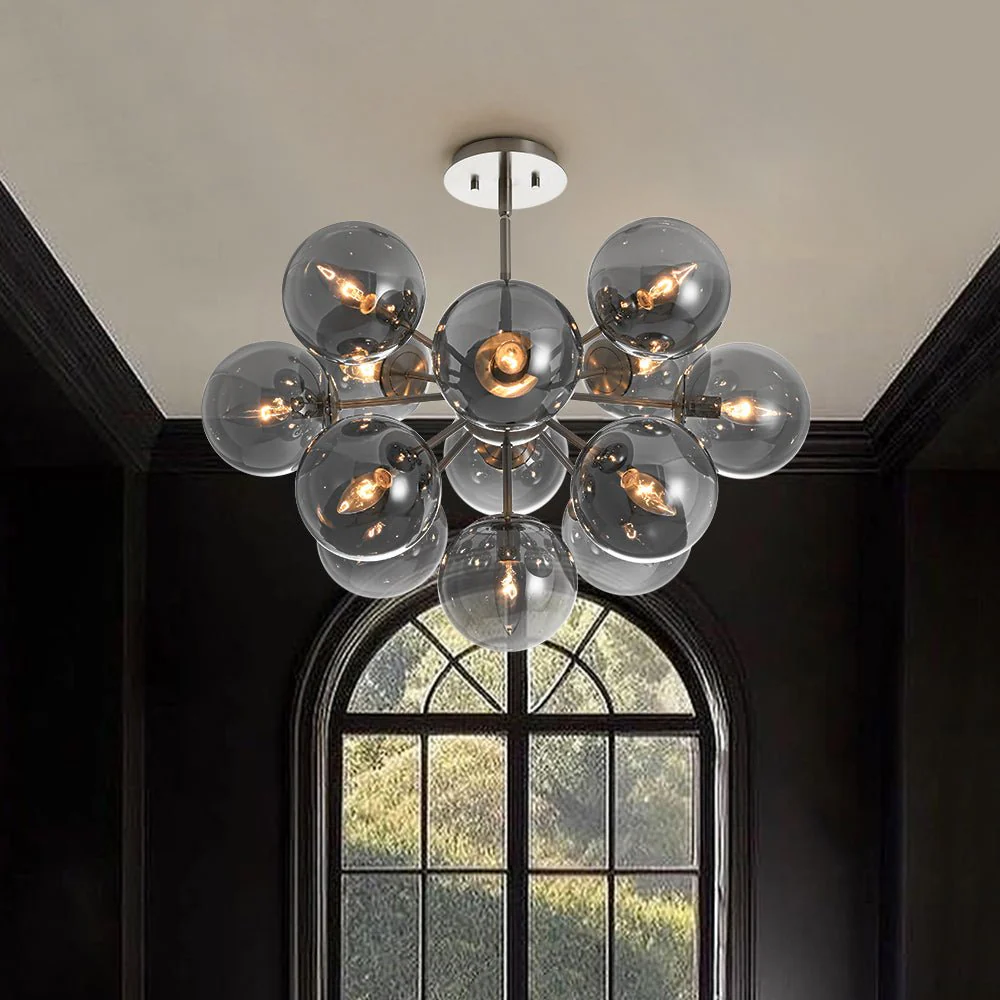 Glam Dark Pearl Sputnik Smoked Glass Bubble Chandelier Light Fixture - Image 3
