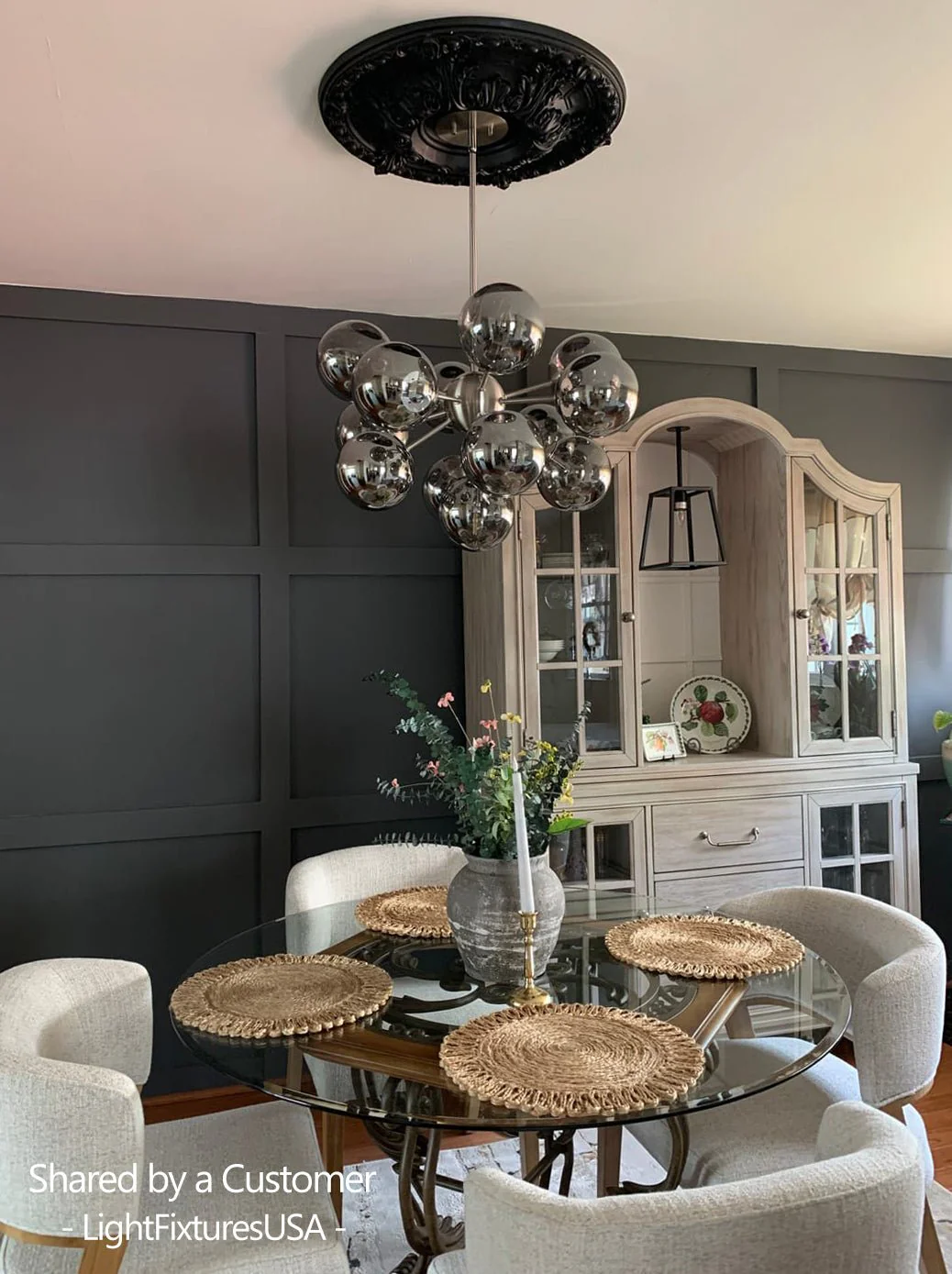 Glam Dark Pearl Sputnik Smoked Glass Bubble Chandelier Light Fixture - Image 4