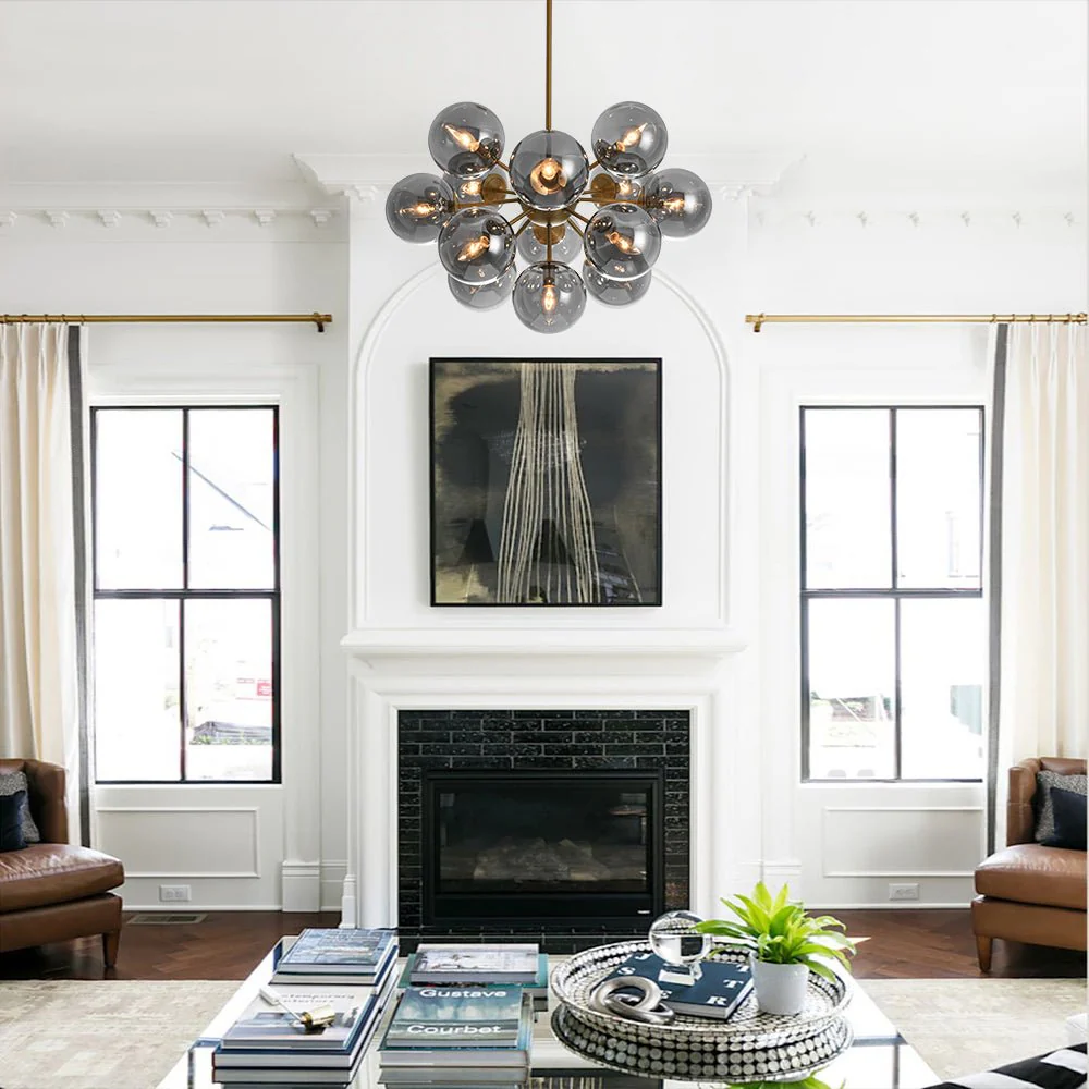 Glam Dark Pearl Sputnik Smoked Glass Bubble Chandelier Light Fixture - Image 6