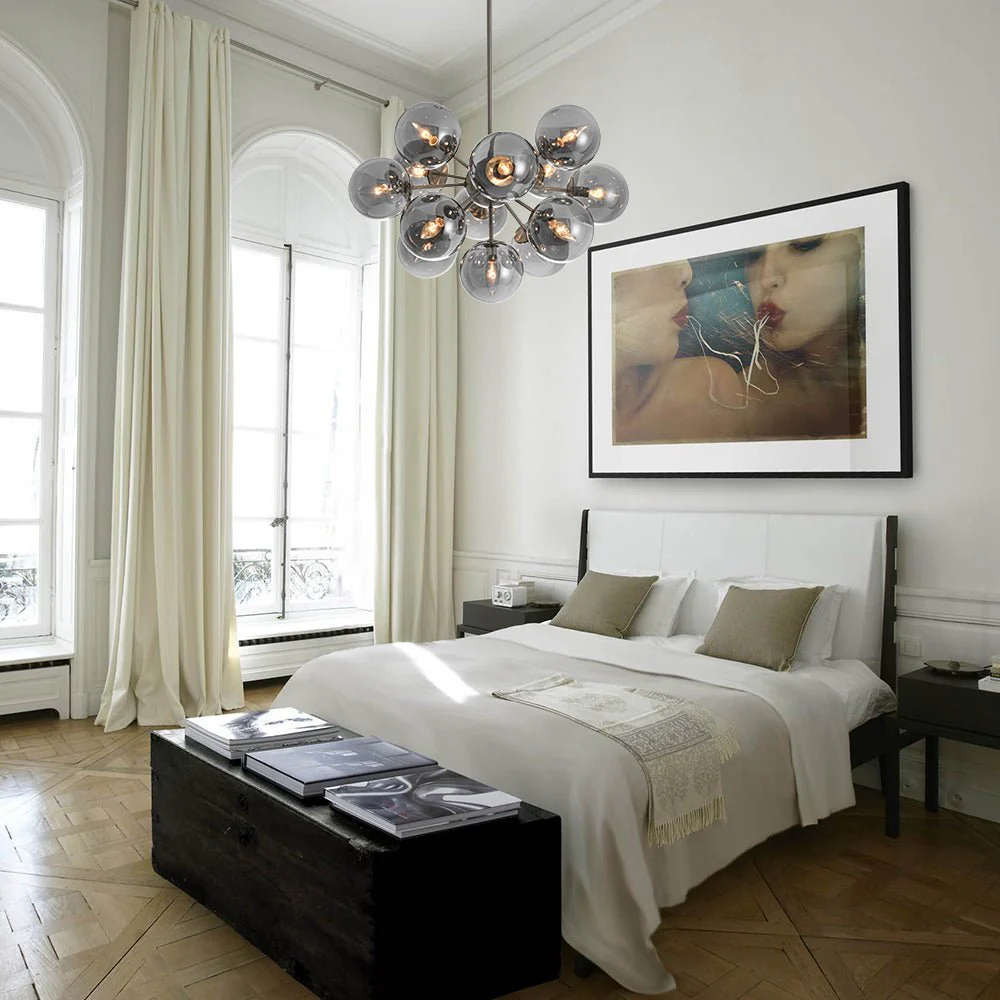 Glam Dark Pearl Sputnik Smoked Glass Bubble Chandelier Light Fixture - Image 7