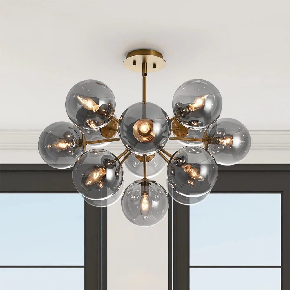 Glam Dark Pearl Sputnik Smoked Glass Bubble Chandelier Light Fixture - Image 9