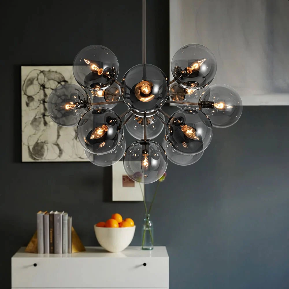 Glam Dark Pearl Sputnik Smoked Glass Bubble Chandelier Light Fixture - Image 10