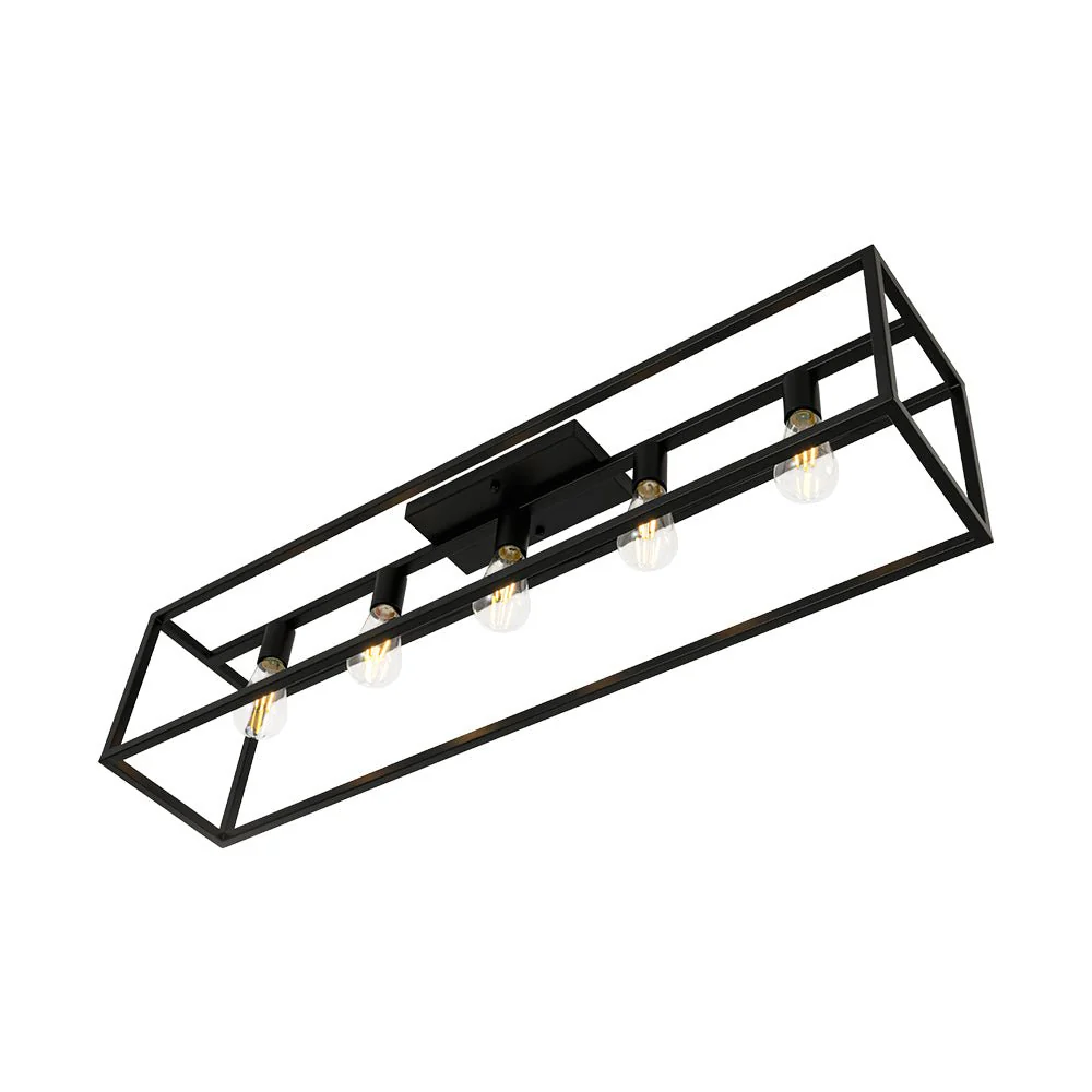 Industrial Minimalist Rectangle Cage Semi Flush Mount - Image 10