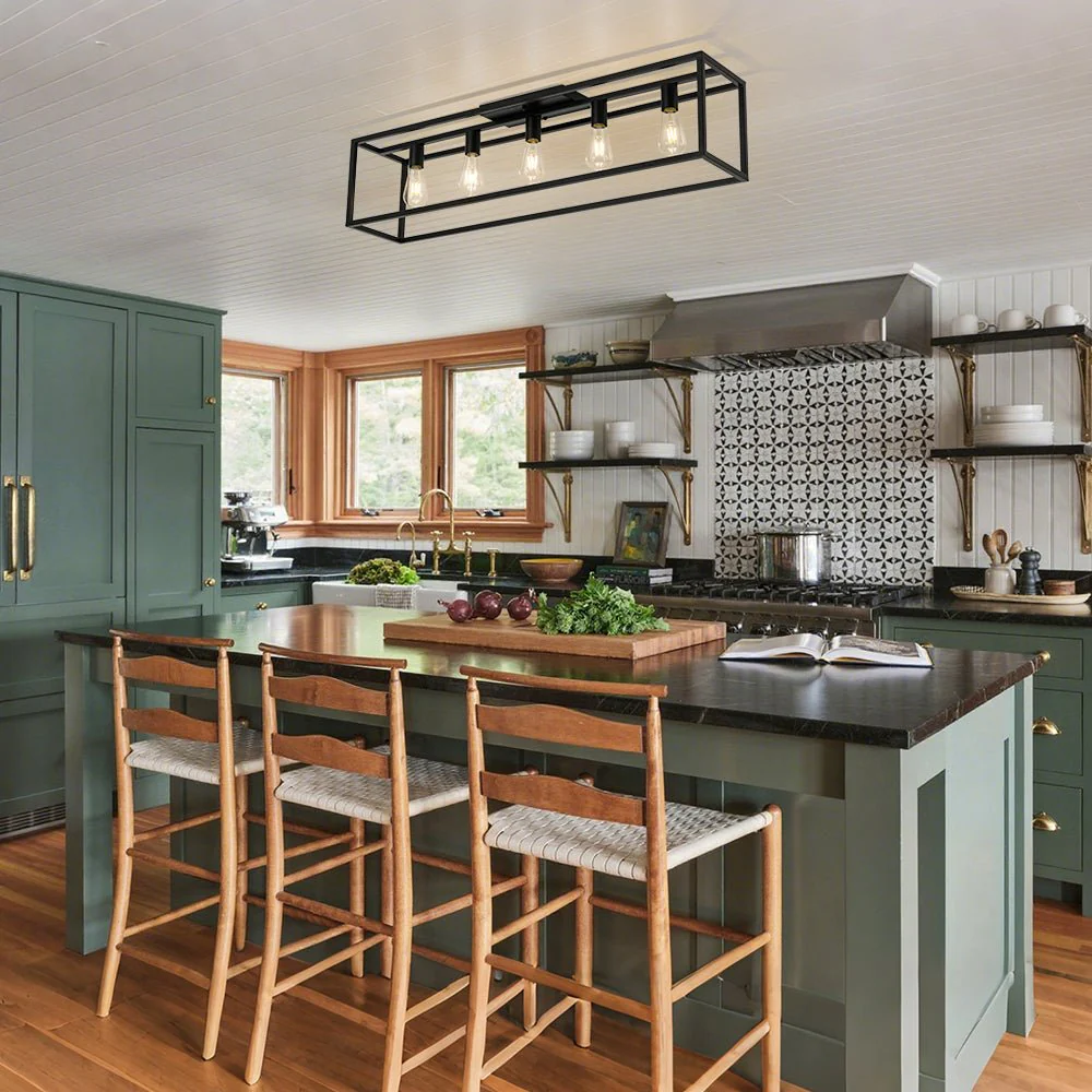 Industrial Minimalist Rectangle Cage Semi Flush Mount - Image 2