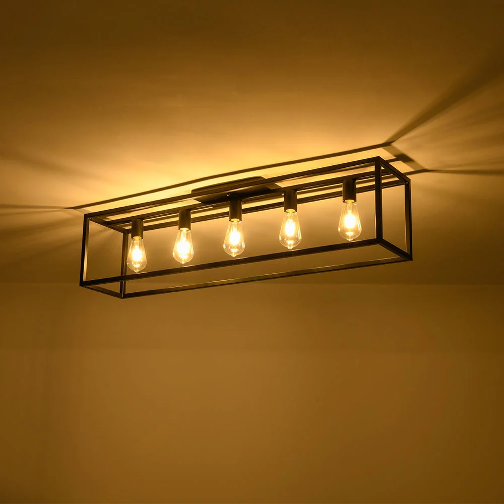 Industrial Minimalist Rectangle Cage Semi Flush Mount - Image 3