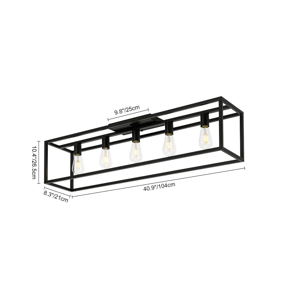 Industrial Minimalist Rectangle Cage Semi Flush Mount - Image 4