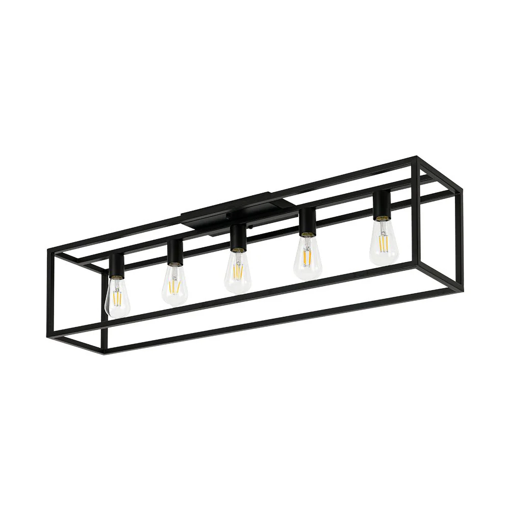 Industrial Minimalist Rectangle Cage Semi Flush Mount - Image 5
