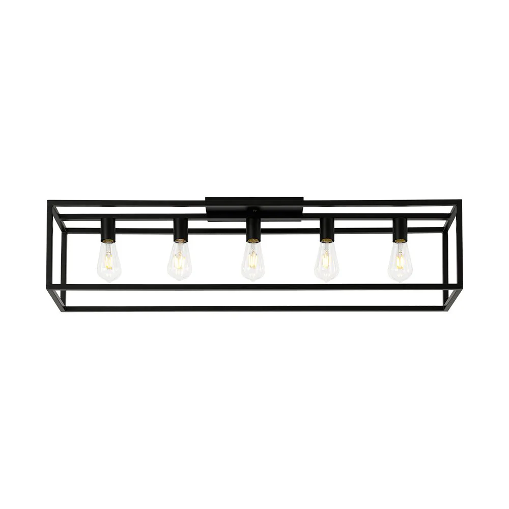 Industrial Minimalist Rectangle Cage Semi Flush Mount - Image 6
