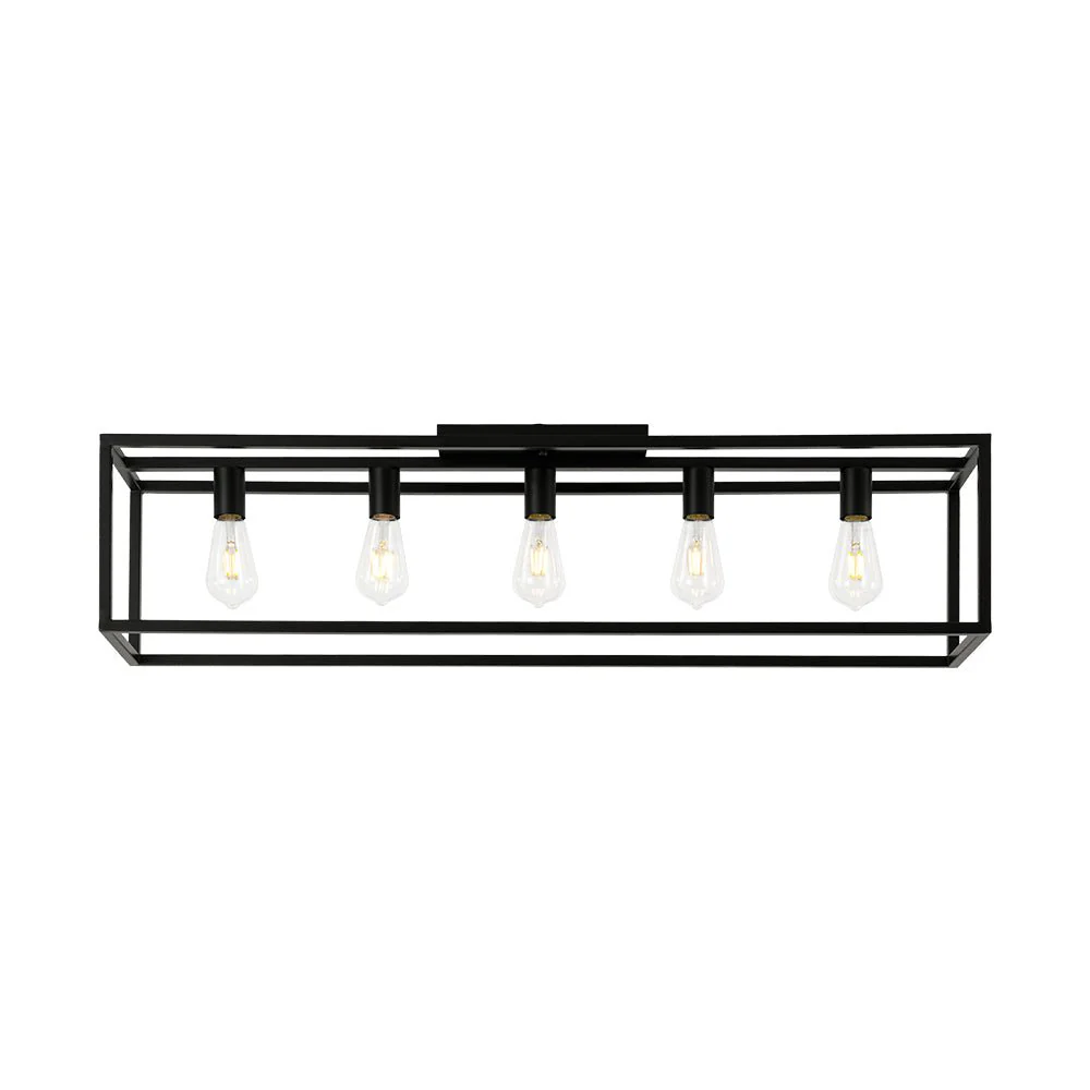 Industrial Minimalist Rectangle Cage Semi Flush Mount - Image 7