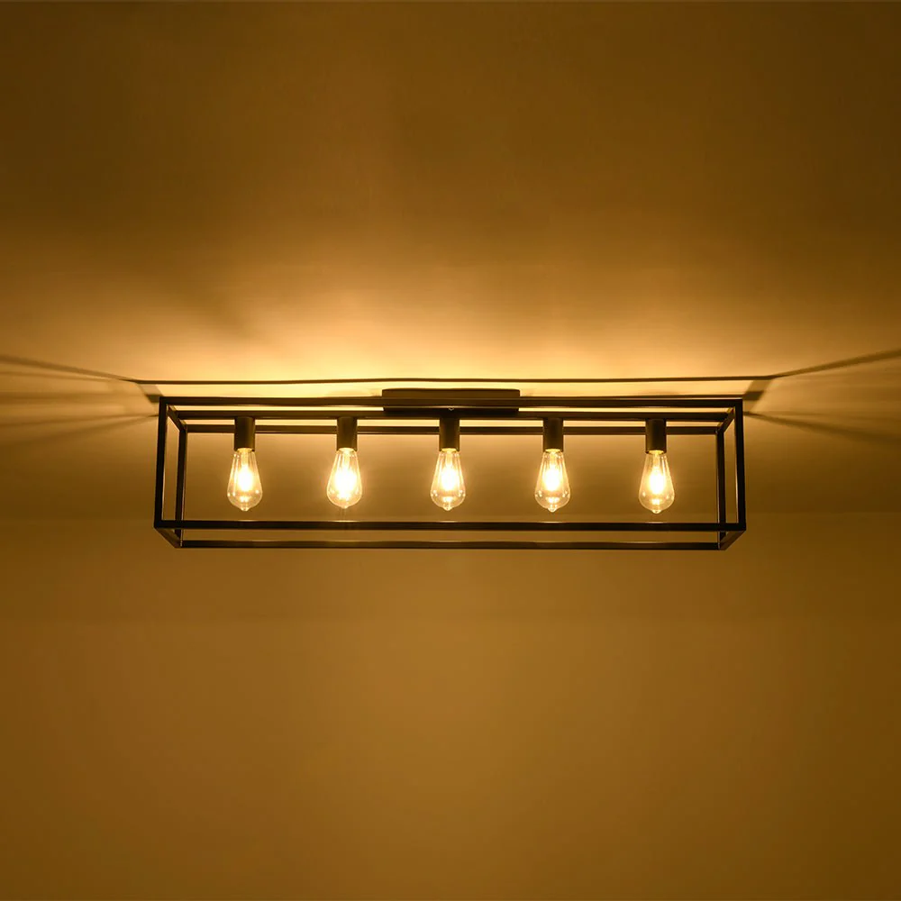 Industrial Minimalist Rectangle Cage Semi Flush Mount - Image 8
