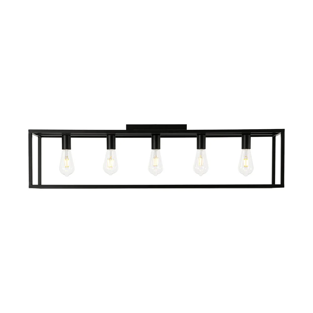Industrial Minimalist Rectangle Cage Semi Flush Mount - Image 9