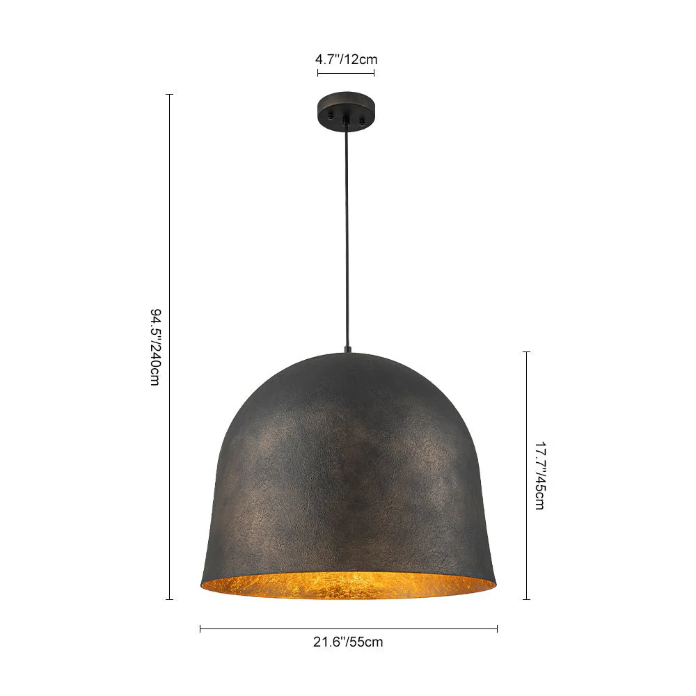 Industrial Oversized Iron Bell Dome Pendant Light Black Gold Powder - Image 7