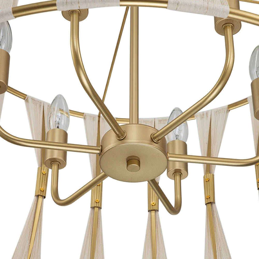 Ivory Woven Brass Open Drum Pendant Light - Image 10