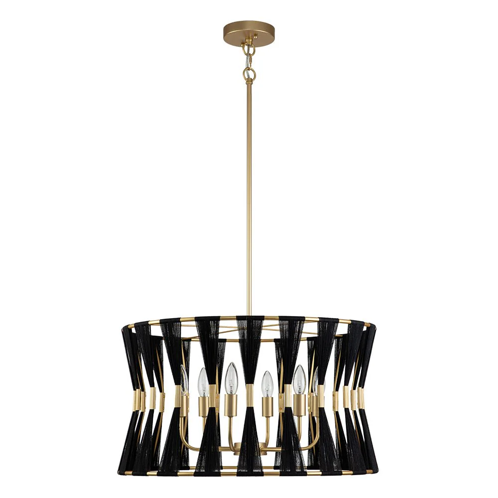 Ivory Woven Brass Open Drum Pendant Light - Image 11