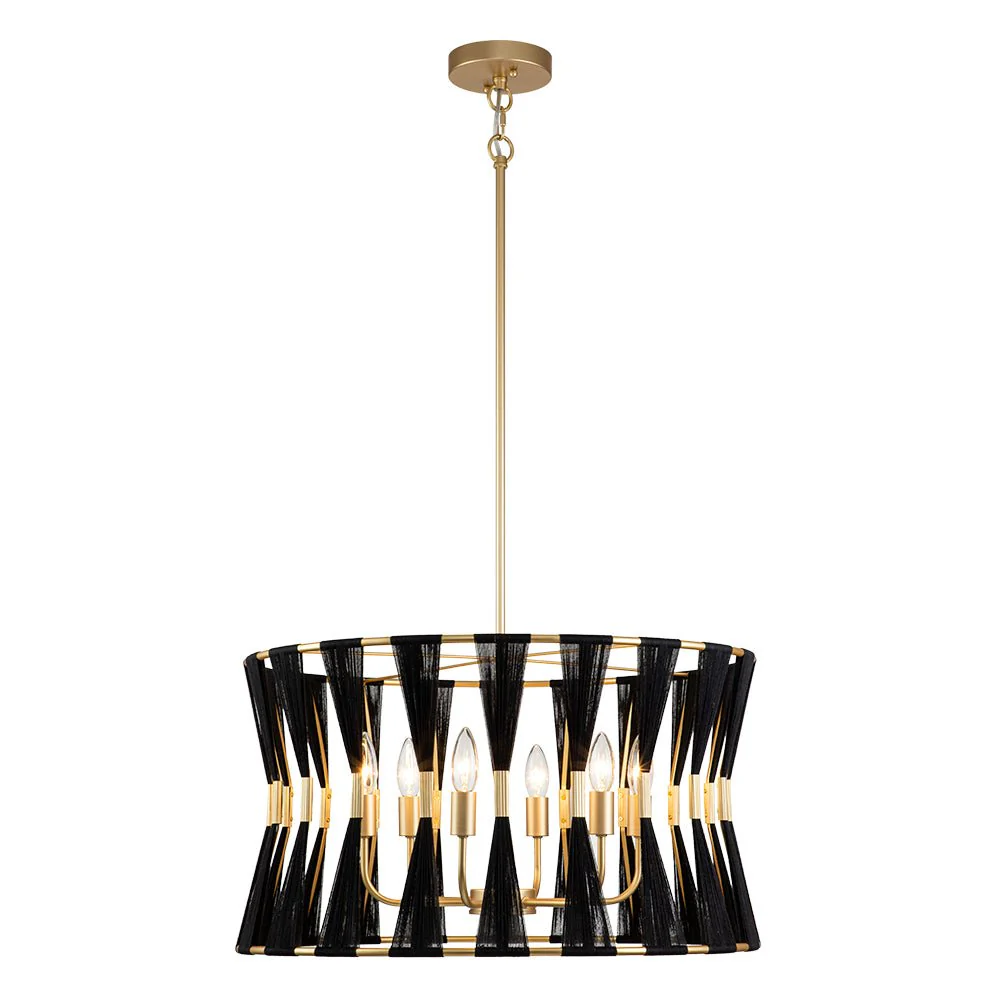 Ivory Woven Brass Open Drum Pendant Light - Image 12