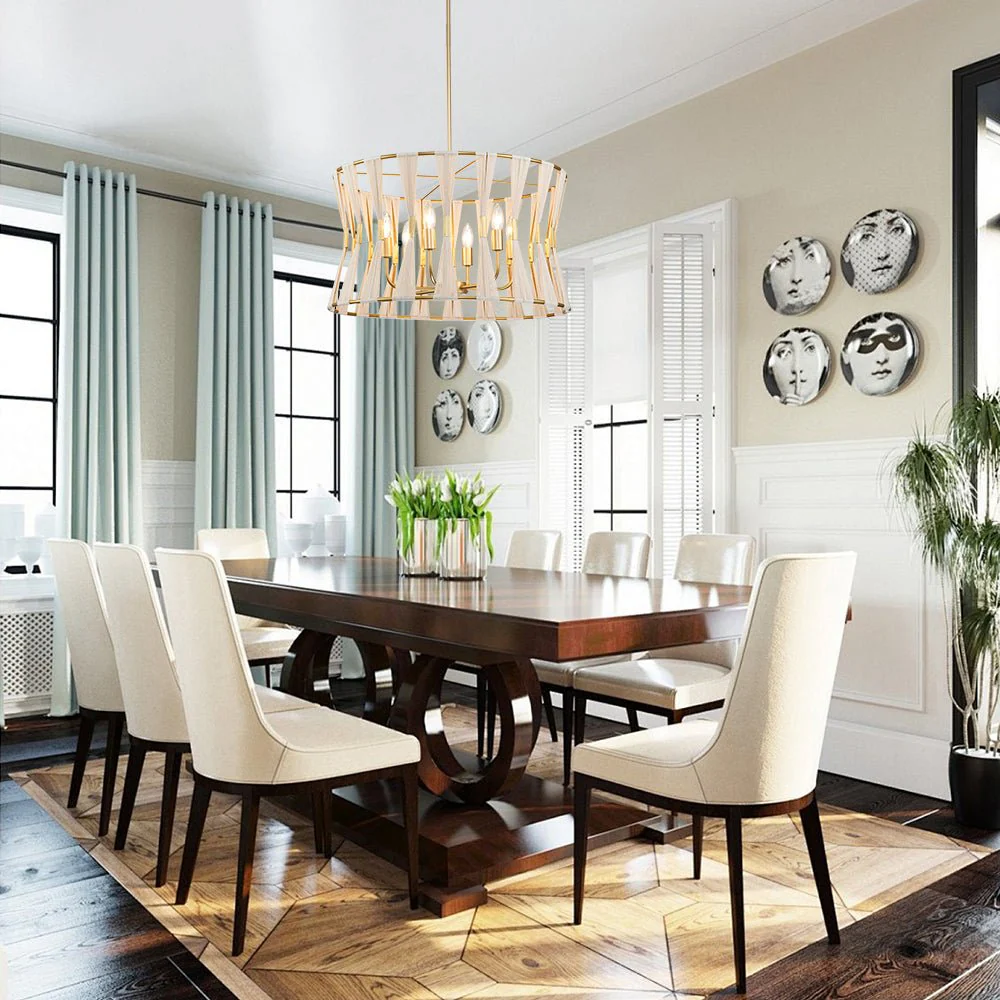 Ivory Woven Brass Open Drum Pendant Light - Image 2