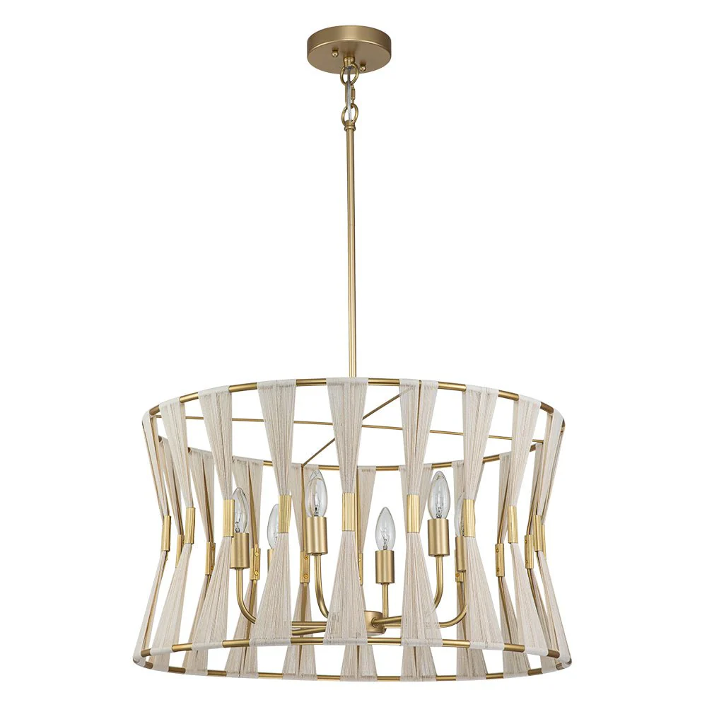 Ivory Woven Brass Open Drum Pendant Light - Image 5